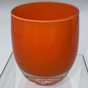 Glassybaby Tangerine Bright Orange Blown Glass Candle Holder Sticker Gift Fall
